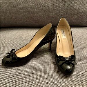 L.K. Bennett Black Patent Leather Bow Heels, Size 39